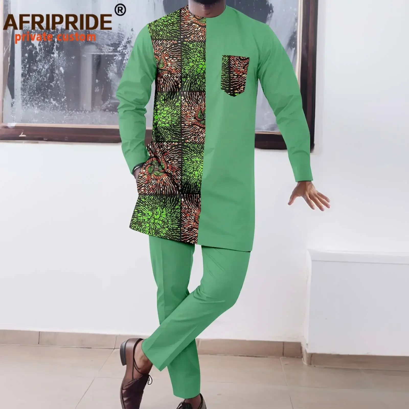 Men`s 2 Piece Set African Dashiki Print Coats Jacket and Ankara Pants Traditional Wear Pockets Tracksuit Ttibal Outfits A2316100