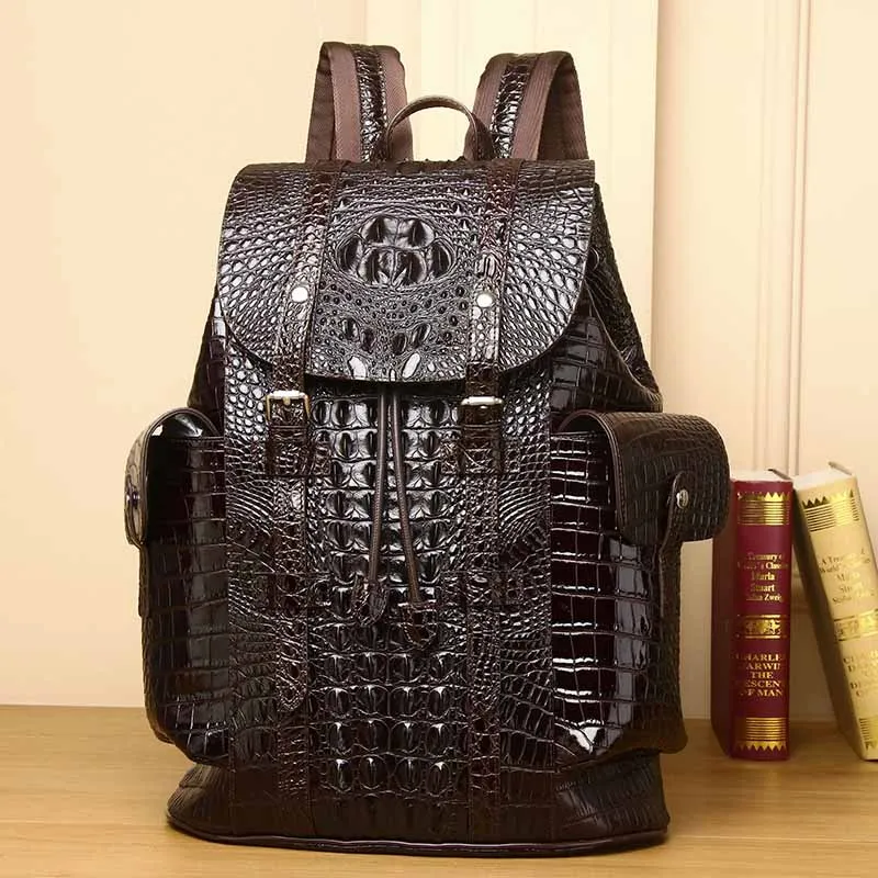 Imagem -03 - Mochila de Couro Padrão Crocodilo Masculina Bolsa de Grande Capacidade Tendência Versátil Bolsa de Viagem Marca Famosa Nova 2023