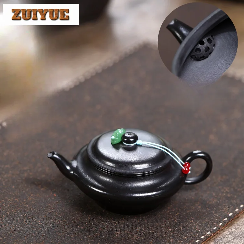 

170ml High-end Yixing Purple Clay Teapots Handmade Black Flat Pot Raw Ore Zhu Mud Kettle With Infuser Chinese Zisha Tea Set Gift