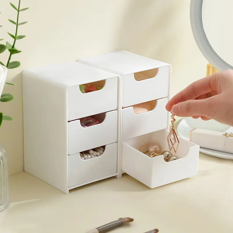 

Mini Desktop Organizer Storage Box With Drawers For Earrings, Rings, Necklaces, Bracelets, Jewelry, Lipstick,Cosmetics