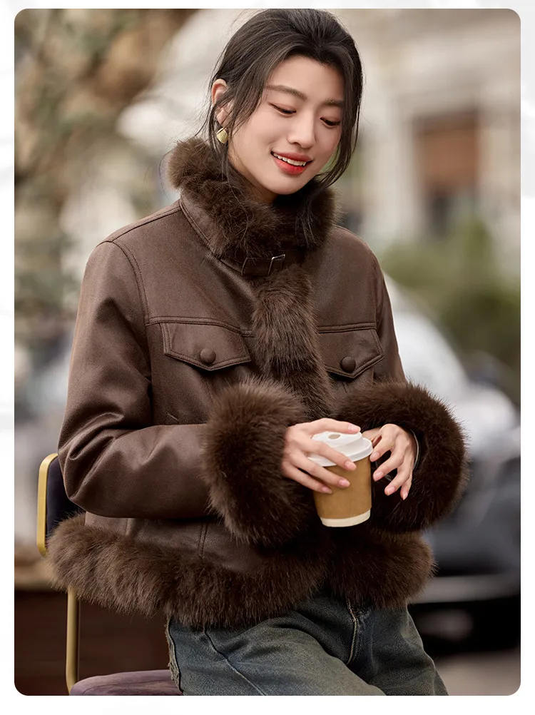 LOUIS YAO Women's Down Coats 2026 Winter Jackets Light Luxury Style Patchwork Fur Collar Thickened Warmth Duck Down Jacket