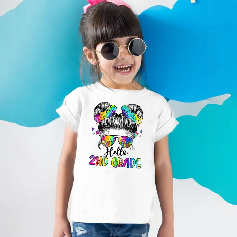 Hello 2nd Grade Printed Girls T-shirt Tops 1-5 Grade Kindergarten Child Back To School Outfit  T Shirt Girl Summer Tees Clothes