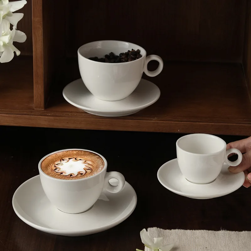 70ml Italian Style Espresso Cup And Plate Set Classical White Thickened Ceramics Coffee Glass And Saucer Dropshipping - view 3