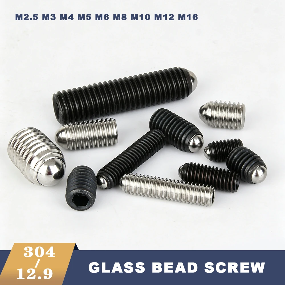 304 Stainless/12.9 Steel Hex Socket Allen Spring Ball Plunger Grub Headless Bolt Point Set Screw M2.5 M3 M4 M5 M6 M8 M10 M12 M16