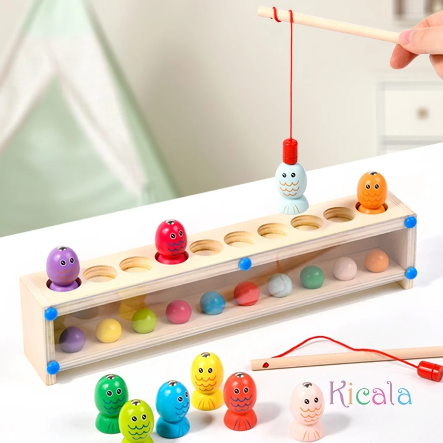 Montessori Wooden Educational Game Wooden Magnetic Fishing Game for Fine Motor Skills Logical Thinking Memory Board Game