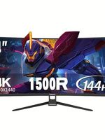 Suevery Monitor 34''' 4K Resolution (3440*1440) 144Hz Refresh Rate Bandfish Screen Curved 1500R Gaming Bezel-less Slim Without
