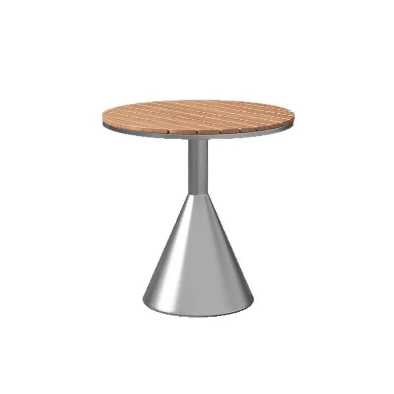 

Outdoor plastic wood table and chair combination cafe open-air wrought iron small round table courtyard garden leisure table