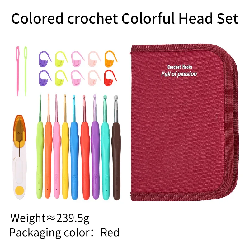 Crochet Hook Set DIY Colorful Rubber Handle Knitting Craft Scissors Markers Big Eye Blunt Needle Weaving Sewing Accessories Tool