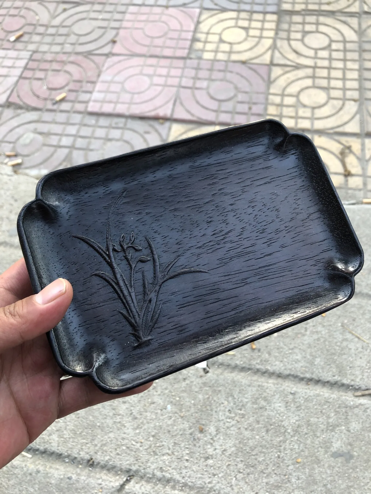 China boutique embossed ebony craft orchid carving tea tray fruit tray ornaments