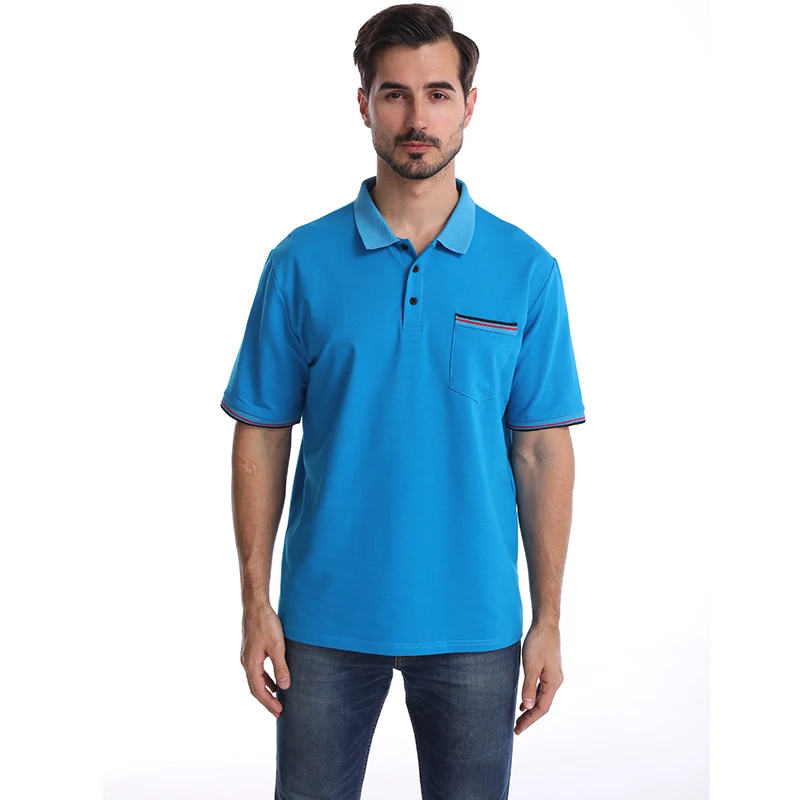 Pocket Stitching Men Short Sleeve Cotton Polo Shirt , Men Slim Fit Sport Tops Golf Polo Shirt .