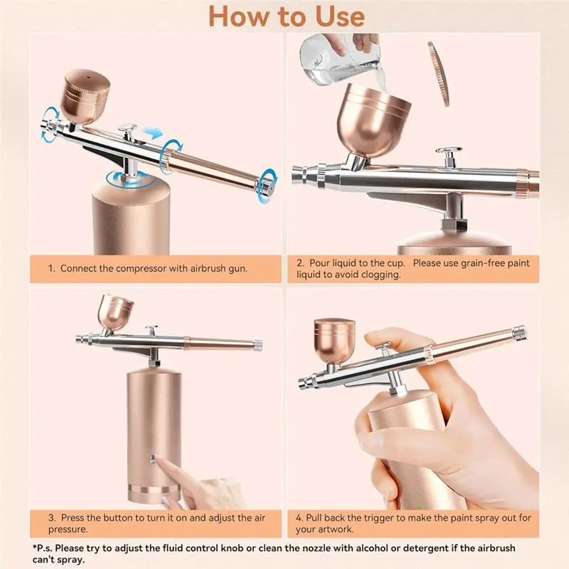 B52C Nail Airbrush Machine - Rechargeable Cordless Non-Clogging High-Pressure Air Brush Gun With 0.3Mm Nozzle