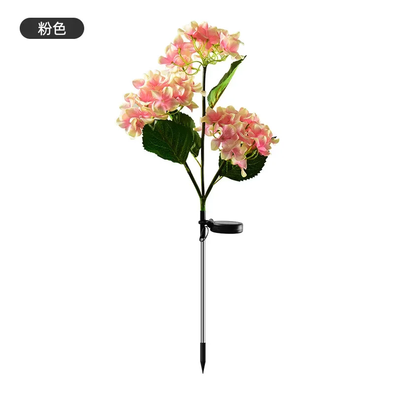 3 Head Hydrangea rose Ground Plug Solar Light Garden Courtyard Lawn Outdoor Artificial Flower LED Decorative Lights Waterproof