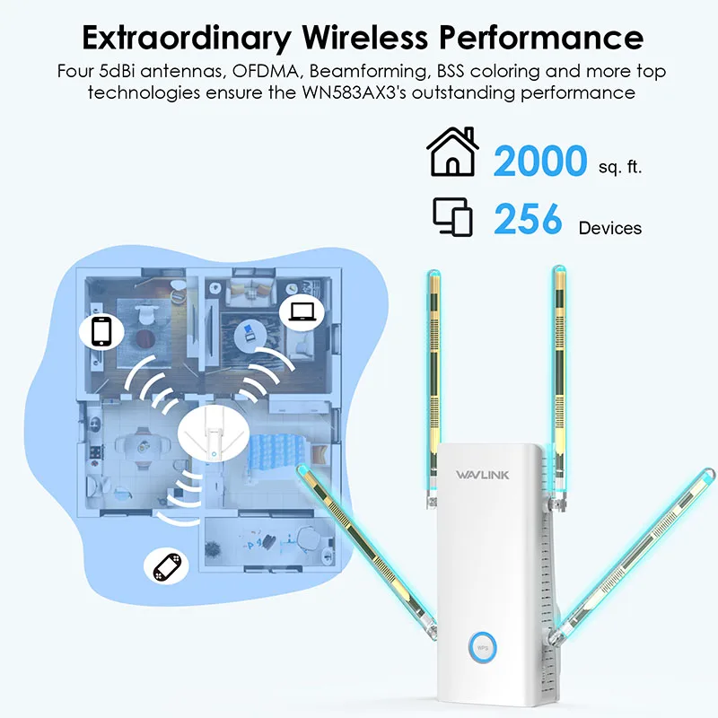 Wavlink AX3000 كامل جيجابت لاسلكي واي فاي مكرر ثنائي النطاق واي فاي 6 مكرر/AP/جهاز التوجيه واي فاي مكبر للصوت واي فاي إشارة الداعم WPS