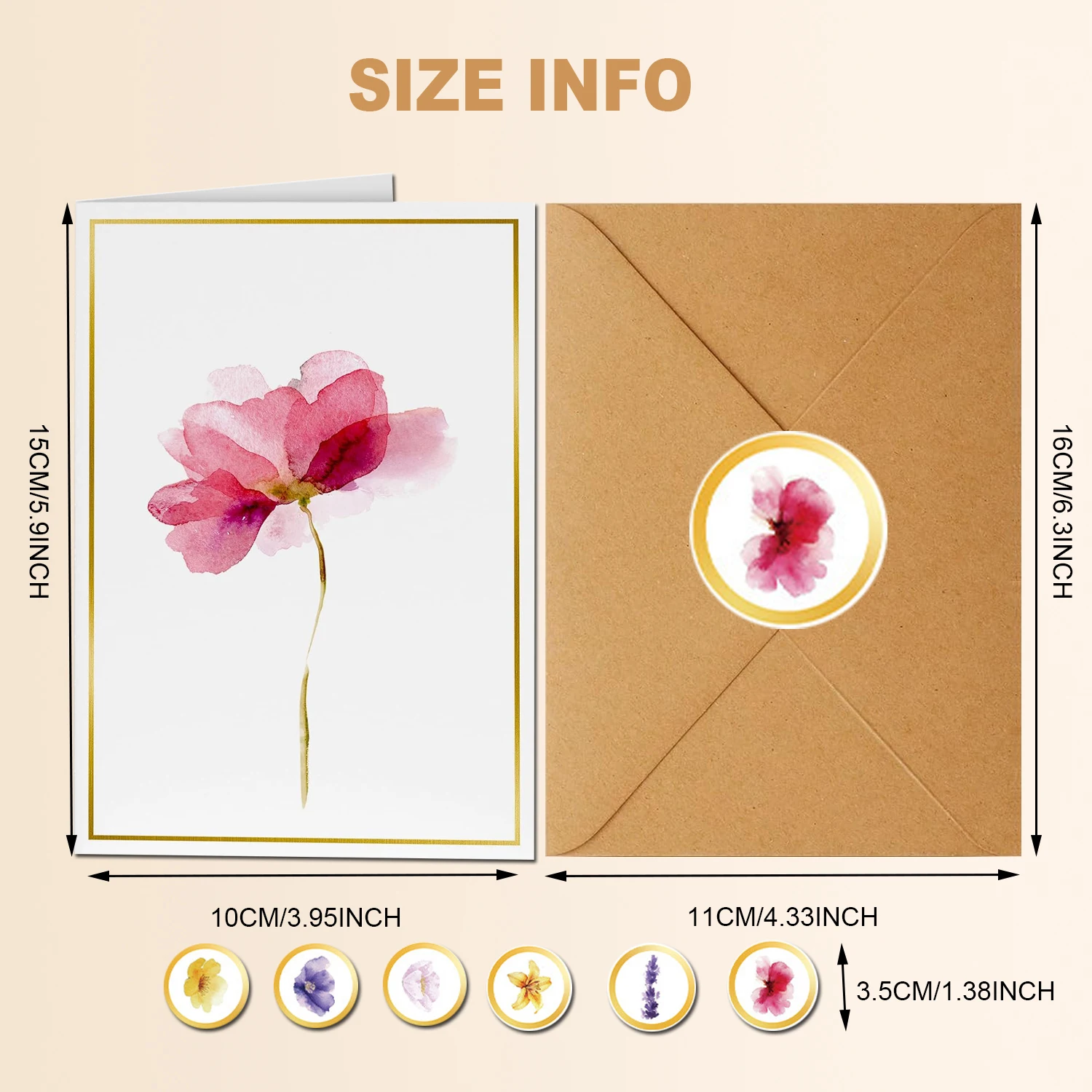 6/12 Pack Blank Greet Cards, Elegant Gold Foil Blank Note Cards with Envelopes, Blank Greeting Cards, Perfect  For All Occasions
