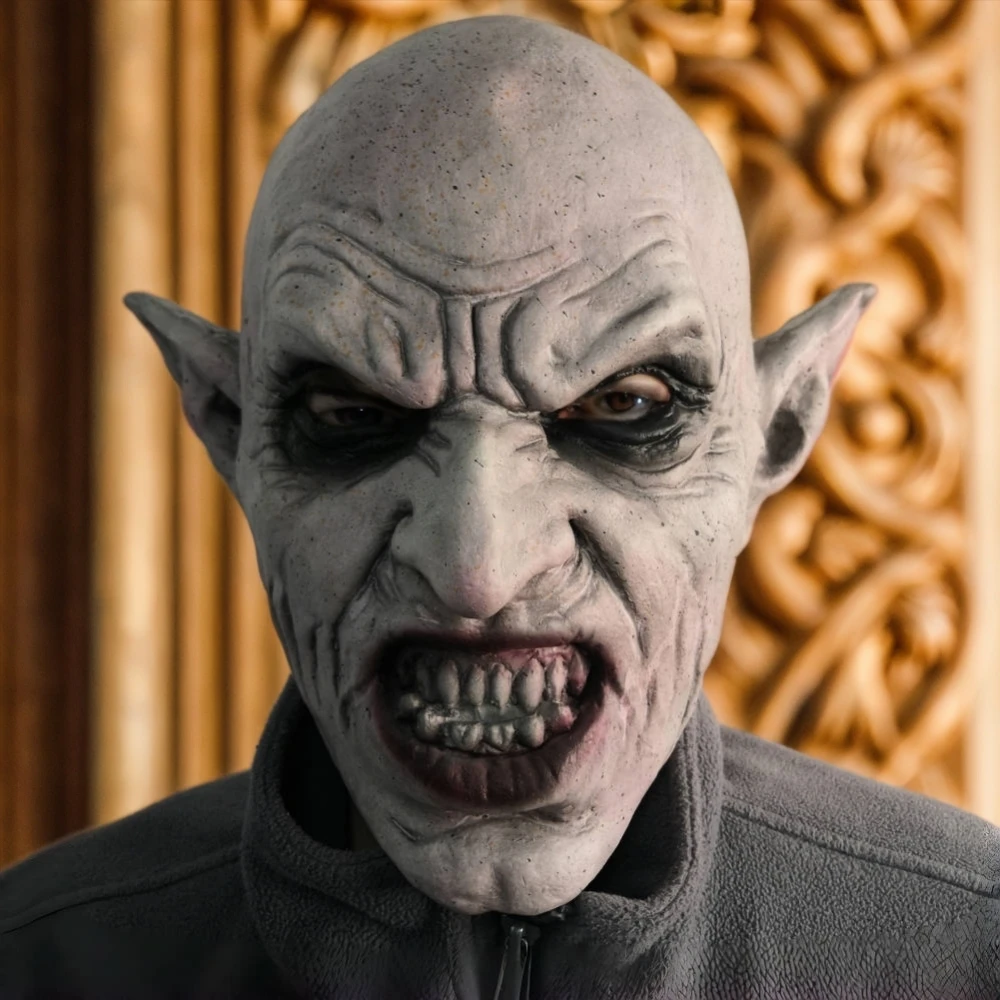

Маска Nosferatu, серая маска вампира, Хэллоуин, зубы вампира, латексная маска для взрослых, один размер, латексная костюмная маска