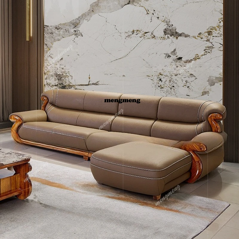Modern new Chinese ebony sofa leather corner princess combination high-end first-layer cowhide