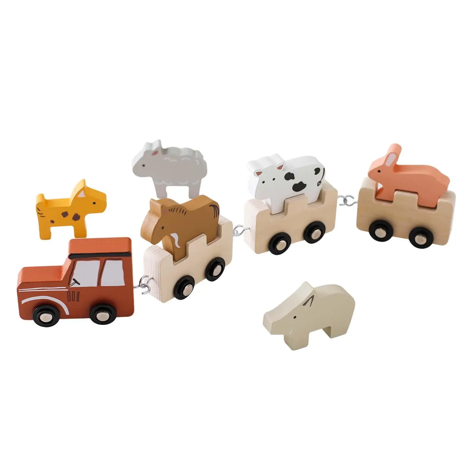 Wooden Farm Animal Train Set Fine Motor Skills Educational Toy Animal Farm Train for Kids Girl 2 3 Year Old Boy Birthday Gifts