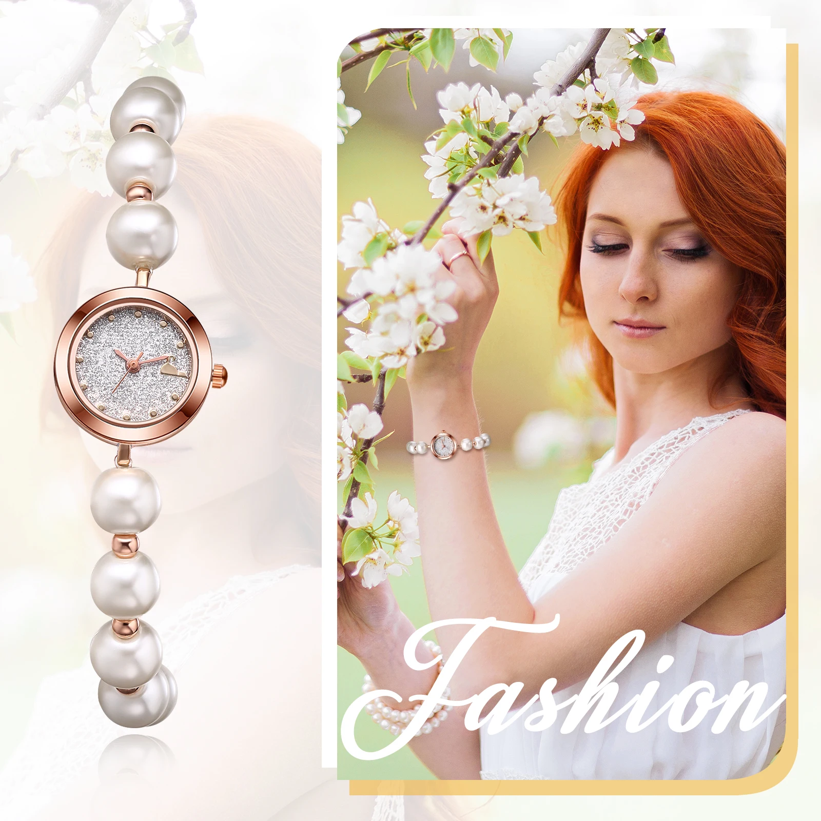 LANCARDO Reloj analógico de cuarzo ultrafino con esfera circular ajustable y perlas con esfera de puntos Reloj de pulsera para mujer