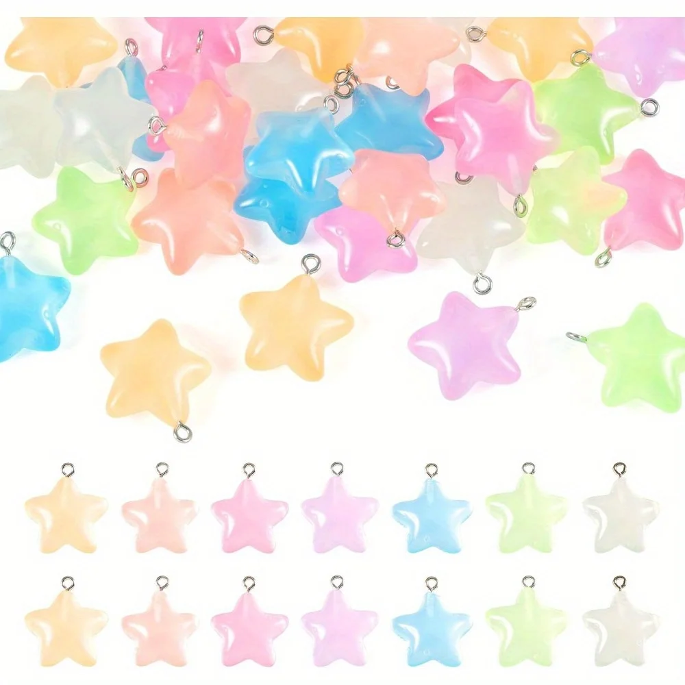 

6/24/40 шт. разноцветный светящийся кулон со звездой из смолы для браслетов, ожерелий, сережек, брелоков, цепочек для рюкзаков, подвесок своими руками