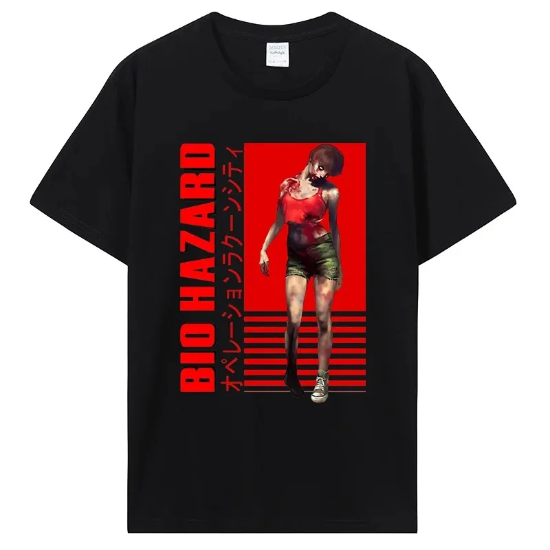 Biohazard تي شيرت الرجال الأساسية التي شيرت مضحك تصميم الشر المقيم غيبوبة لعبة الشارع الشهير طباعة قطنية عالية الجودة لينة #3