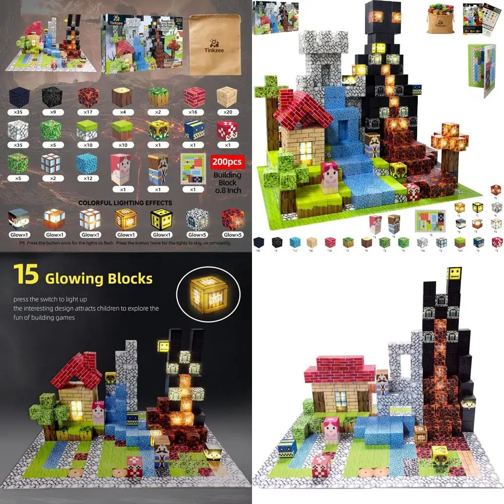 

STEM Magnetic Building Blocks Set: 200 Pieces with 15 Light-Up Cubes, Foldable Board for Kids 3+