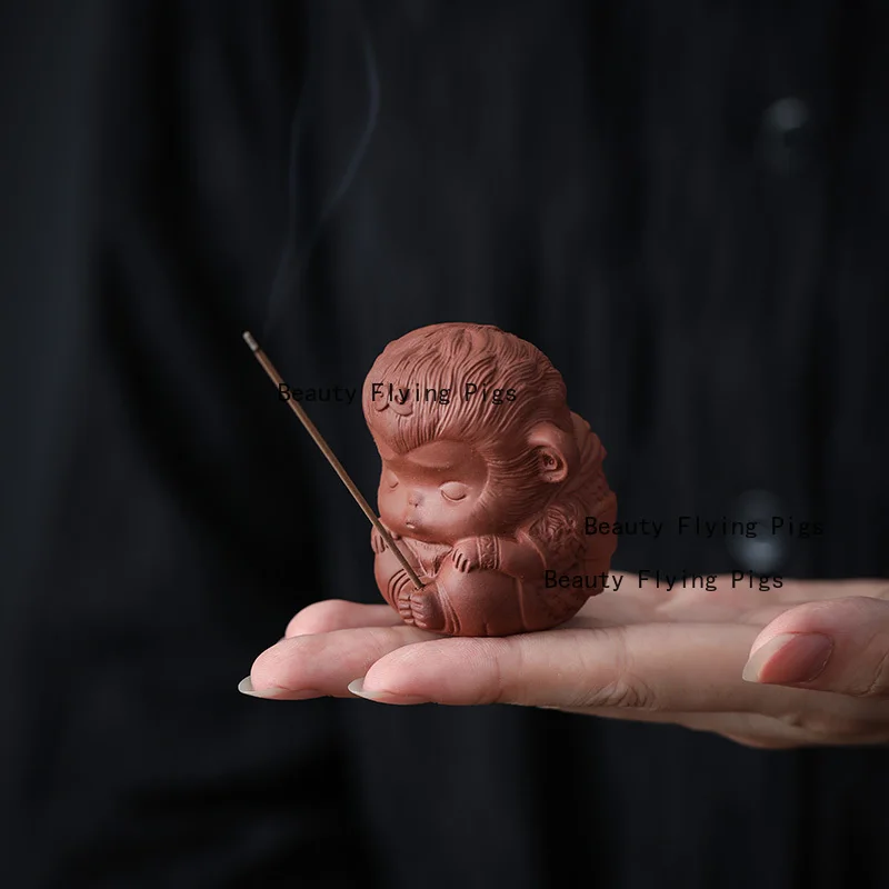 Purple Clay Little Spirit Monkey Zen Tea Pet Creative Handmade Sun Wukong Fragrance Insertion Feng Shui Ornament
