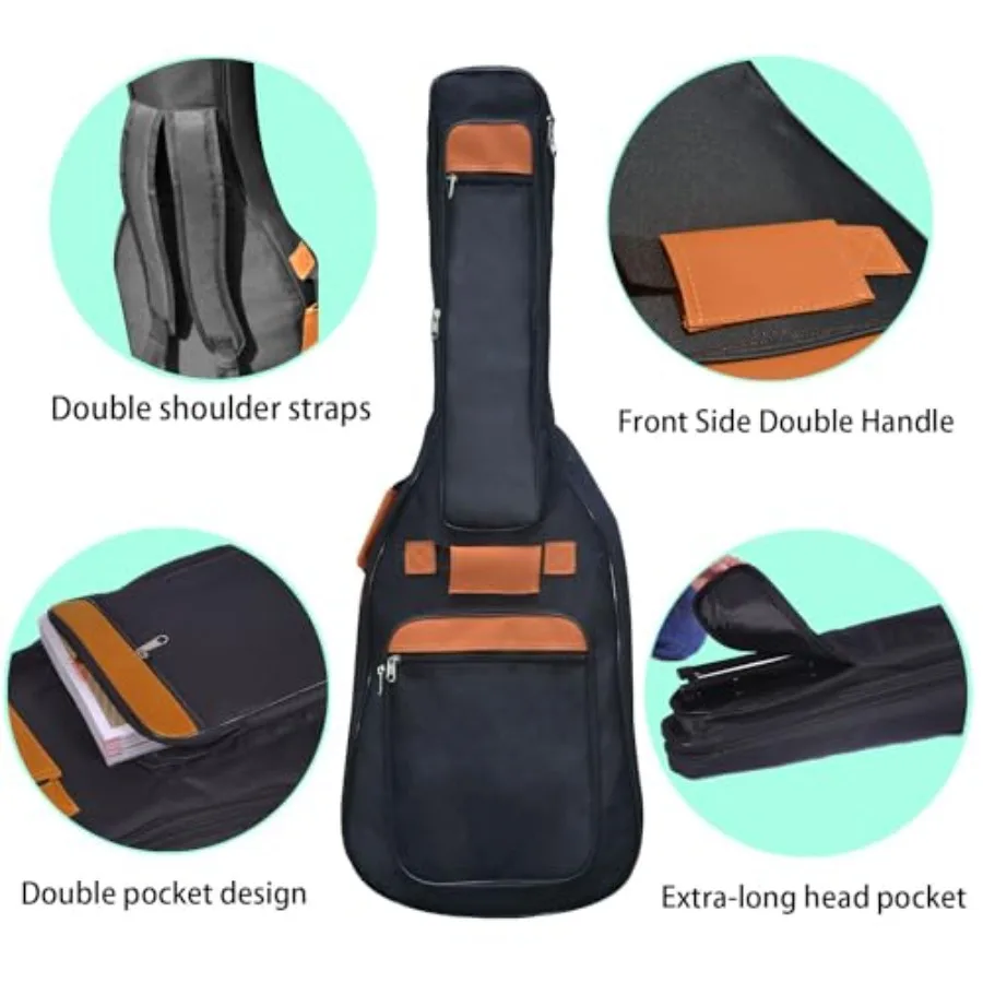 حقيبة جيتار كهربائي حقيبة جيتار 6 مم مبطنة بحزام للرقبة وجيوب حقيبة جيتار ناعمة