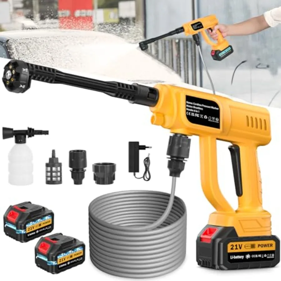 

Cordless Pressure Washer for Car/Home Use, ABS Plastic Body, Black/Gray, 1700PSI High Pressure with 6-in-1 Nozzle and Dual 21V