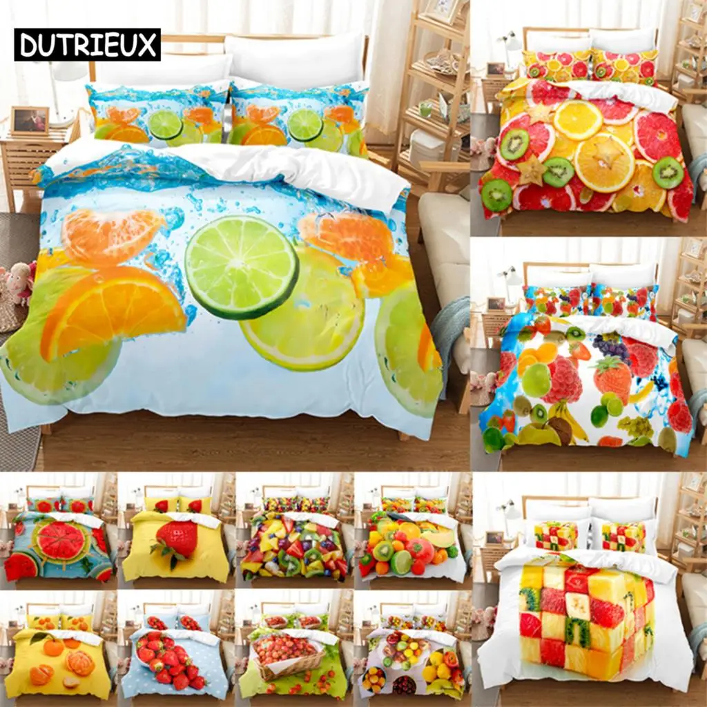 

Thin Duvet Cover Set Double Bed Fruit Quilt Cover Queen Size 3D Single Bedding Set 2PCS 3PCS with Pillowcase Full Twin King Beds