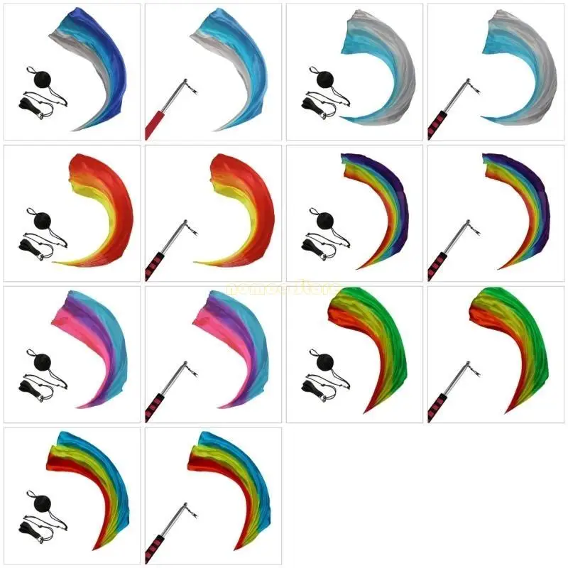 31BF 밸리 댄스 실크 베일 포이 체인 볼 플레이 실크 스카프 실크 베일 포이 스 트리머 던진 공 무대 공연 소품