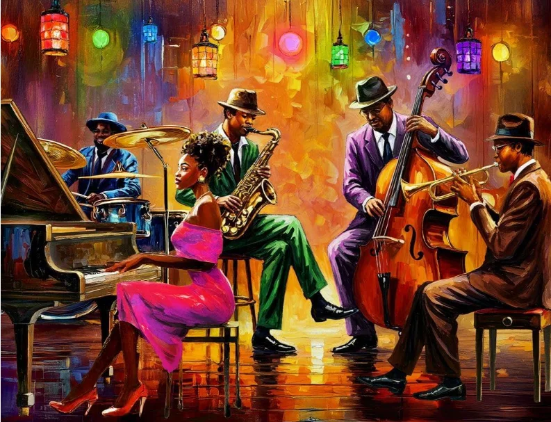 500/1000/1200/2000PCS Jigsaw Puzzle Jazz Musicians Playing Piano Saxophone Double Bass Trumpet Drum Bar Art Puzzle Decor Gift