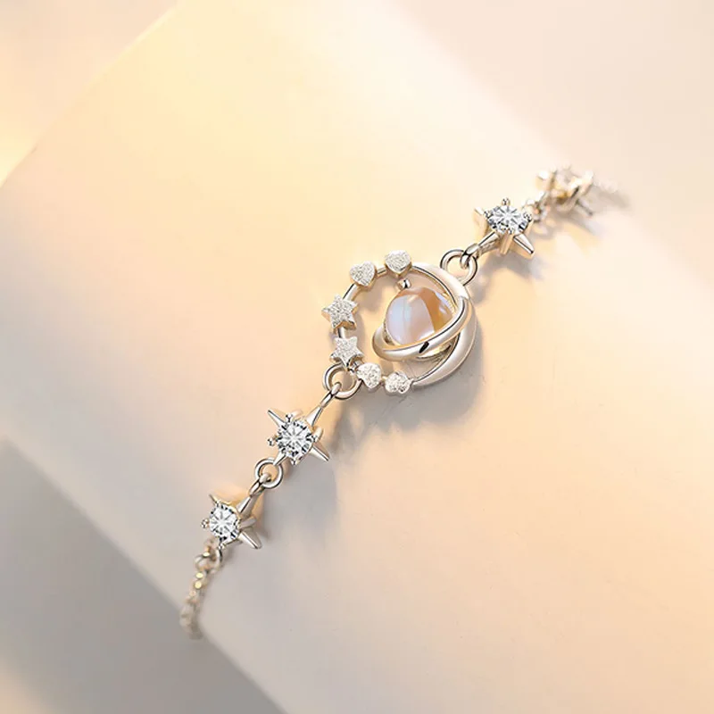 S925Sterling Silver Pluto Charon Bracelet for Women Light Luxury Minority Exquisite Design