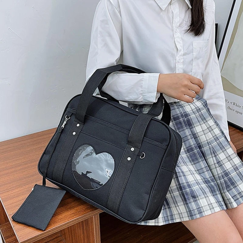 Heart School Bag JK Uniform Bag Soft Luggage Handbag Retro Lightweight Shopping Bags Large Capacity Tote for Women