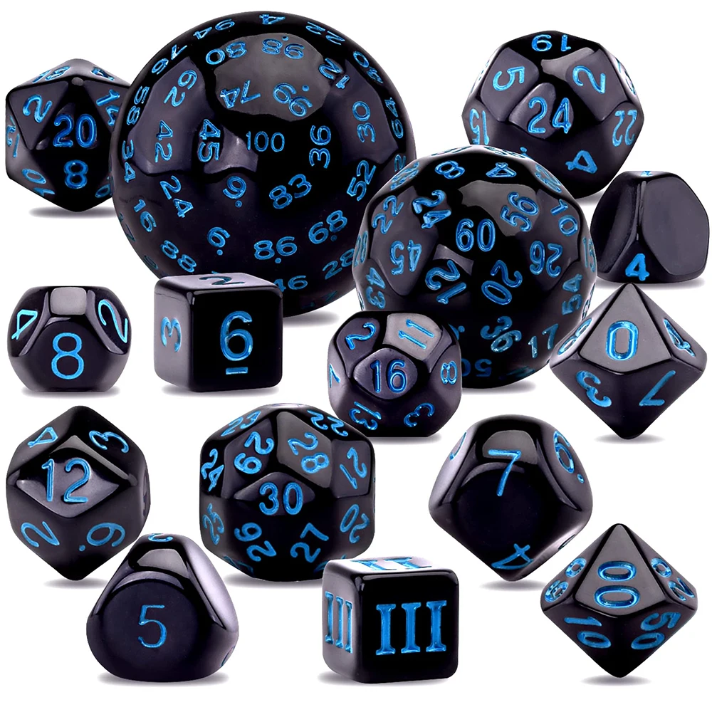 15Pcs/Set Polyhedral Dice D3-D100 Spherical RPG Complete DND Opaque Black 100 Sides Dices Role Playing Table Party Board Game