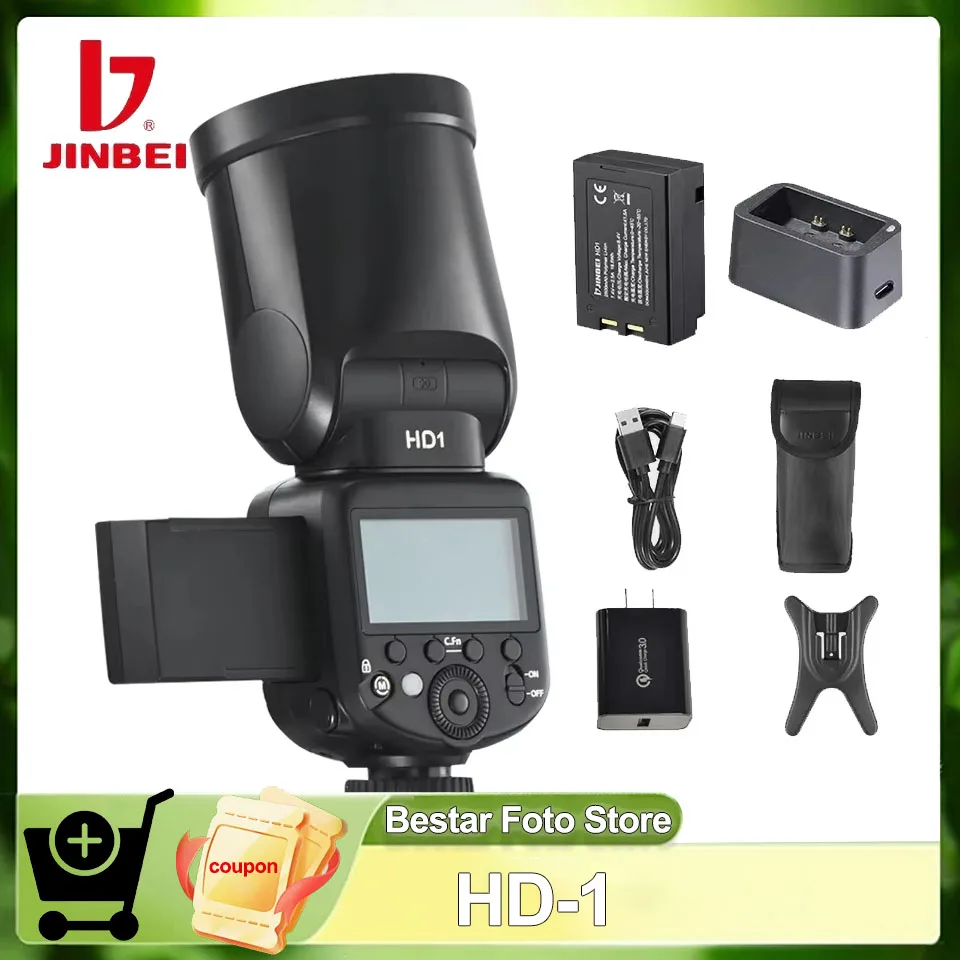 JINBEI HD-1 HSS TTL Round Speedlite Built-in 2.4G Wireless System 3W LED Modeling Lamp Universal Hot Shoe Flash  for Fuji Nikon