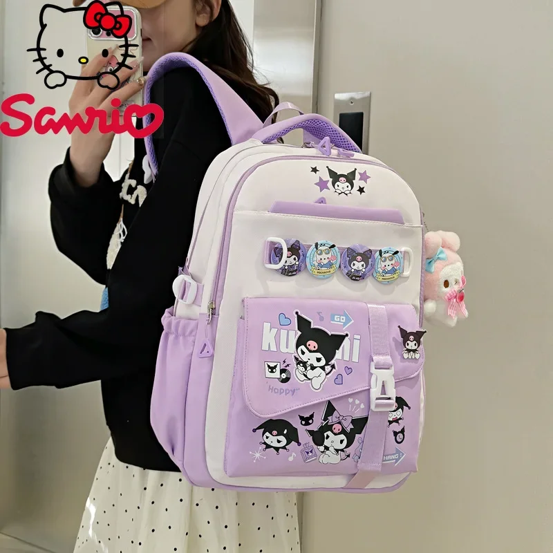  Cinnamoroll Backpack Badges Plush Pendant Casual Cute Cartoon Shoulder Bag Adjustable Shoulder Strap Ultralight Gear