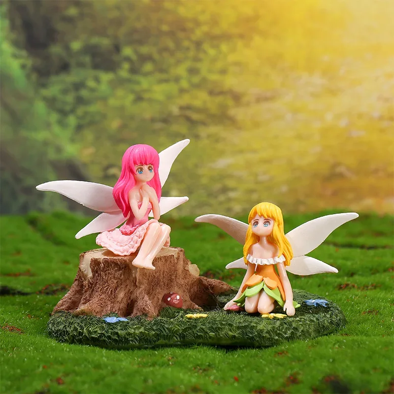 Creative Resin Flower Fairy Ornaments, Moss Micro Landscape Succulent Decorations, Cartoon Desktop Ornaments Statue Handicrafts