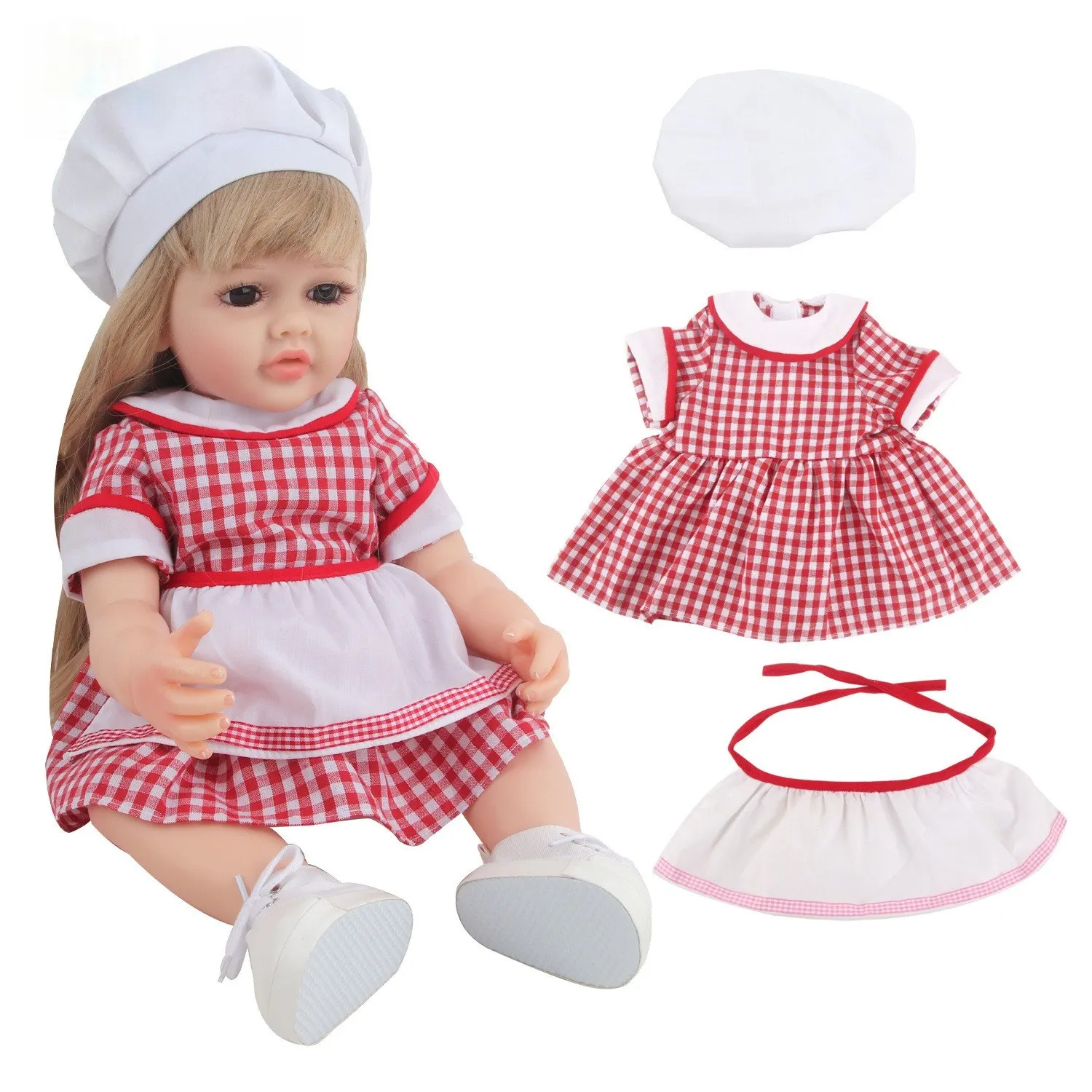 

22-inch doll chef's suit reborn doll red checkered professional dress three-piece set