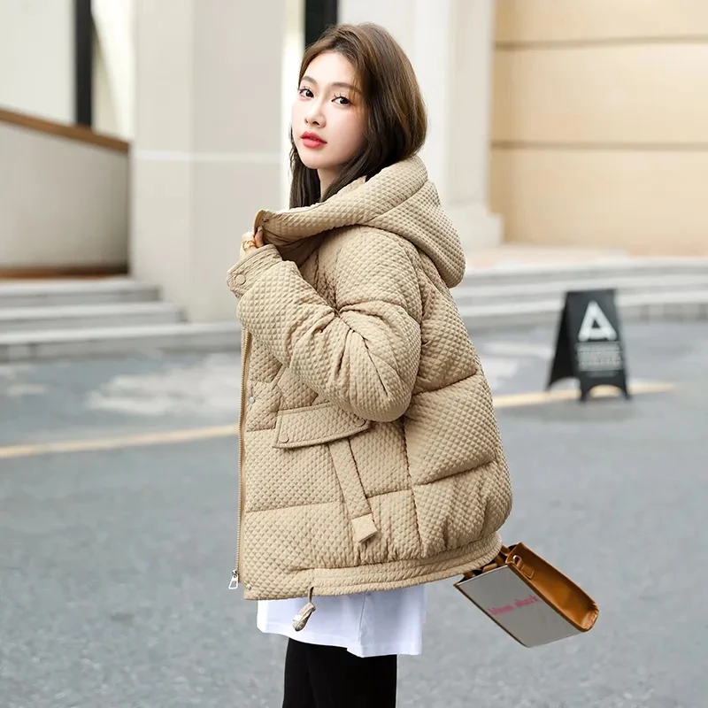 Hooded Down Cotton Coat Womens Short Bread Jacket 2024 New Winter Loose Fashion Thicken Parkas Large Size Female Outerwear