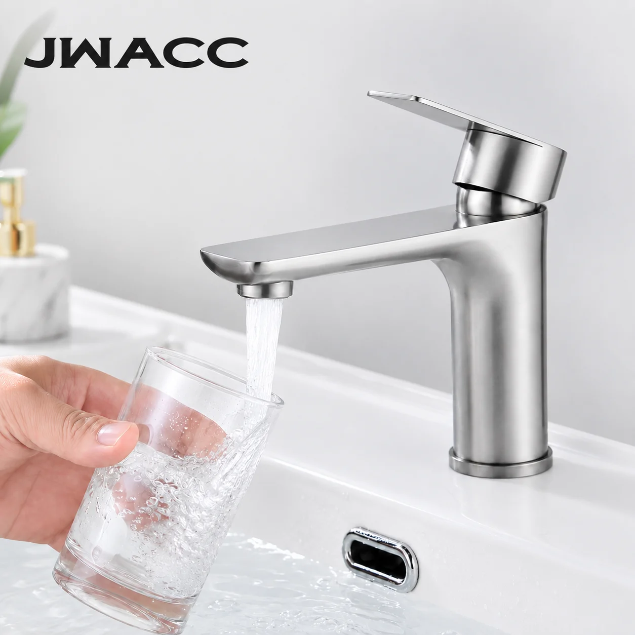 Gun Gray Brushed 304 Stainless Steel Bathroom Sink Faucet Single Handle Countertop Mount Hot Cold Mixer Tap Washbasin Kitchen Fa
