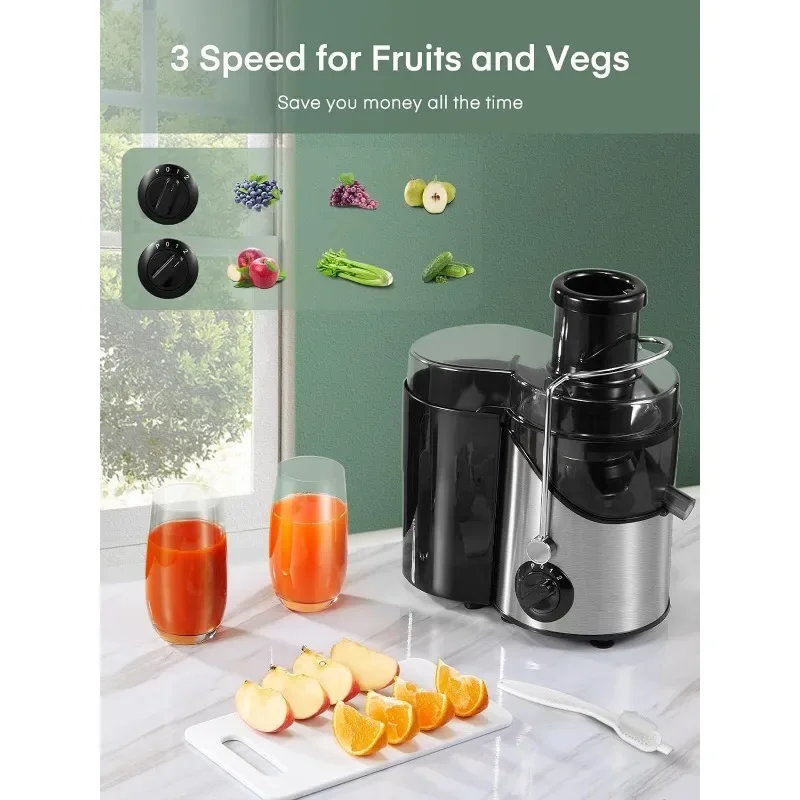 Juicer Machines, Juicers Extractor Easy to Clean, HOUSNAT Centrifugal Extractor Juicer 3 Speeds with Big Mouth 3" Feed Chute