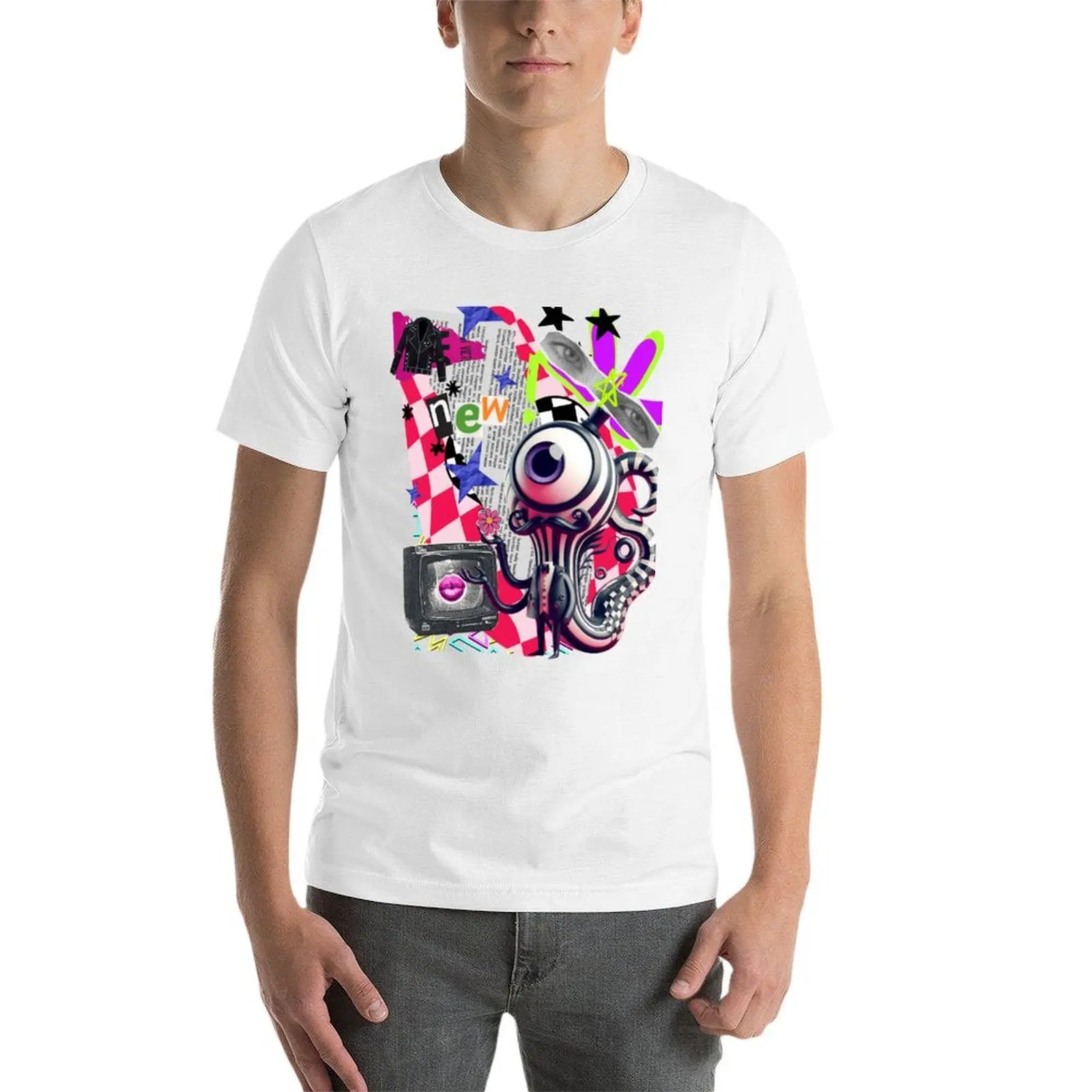 مجموعة تيم بيرتون الفنية المستوحاة من الكولاج - تي شيرت فاسق وقوطي و ريترو فيوجن تي شيرت قطني تي شيرت رجالي