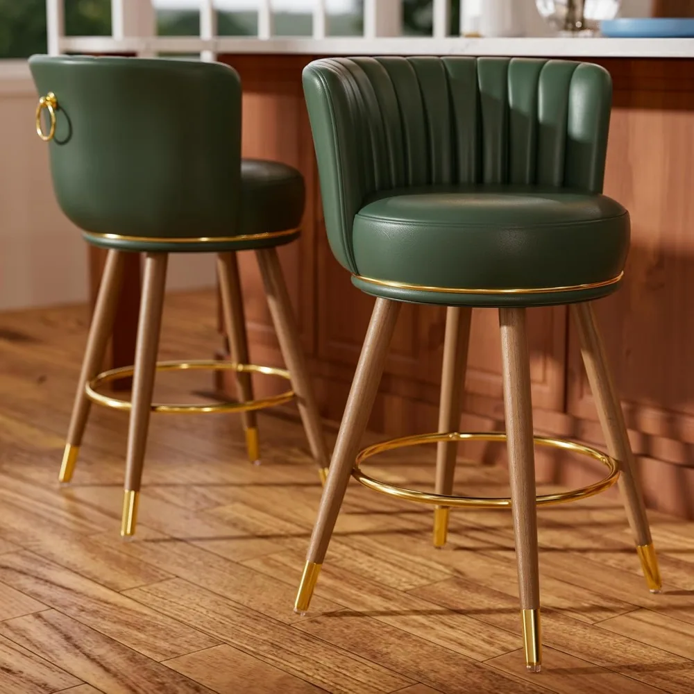 

24" Swivel Bar Stools Set of 2, Counter Height BarStools with Back, Leather Counter Stool with Wood Legs, Upholstered Pub Stools