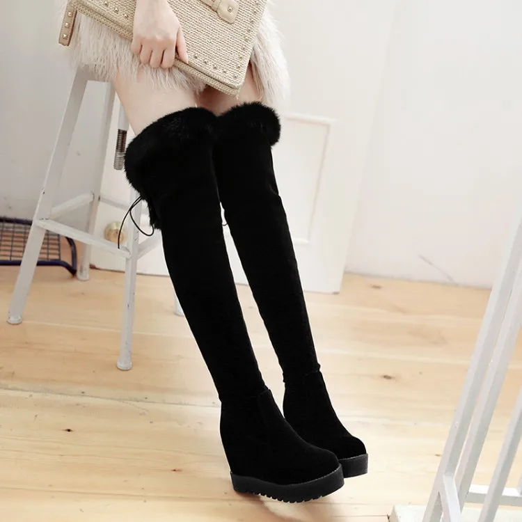 Women's Shoes New Over Knee Boots High Heels Thin Black Slope Heels Long Boots Autumn Winter Boots