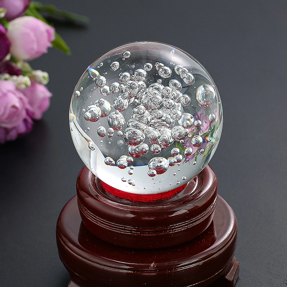 60mm Laser Engraving Air Bubbles Prism Clear Glass Crystal Balls Aurora Refraction Sun Catcher Ornament Crafts Paperweight Decor