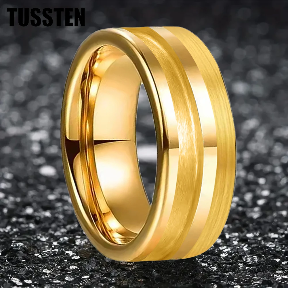 TUSSTEN 8MM Plane Tungsten Blank Core Ring for Customized Inlay with 2mm Offset Groove Pipe Cut Matte Comfort Fit
