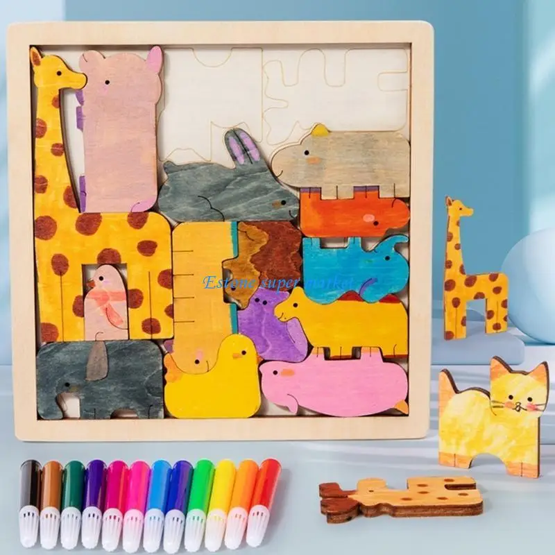 090b diy sem pintura animal quebra-cabeça jogo tabuleiro handeye coordenação brinquedo bloco correspondência crianças colorir