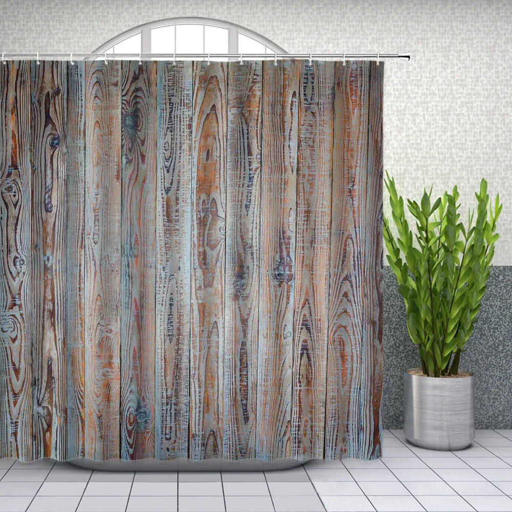 Medieval Shower Curtain High-end Wooden Castle Wall and Gate Mid-Century Designed Artwork Fabric Bathroom Decor Set with Hooks