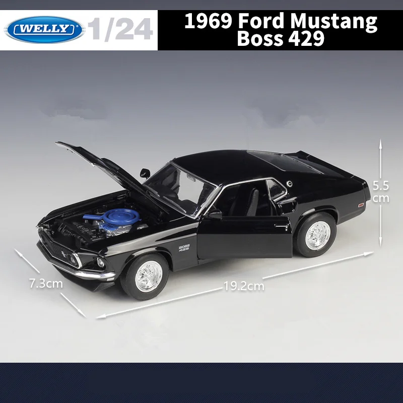 WELLY 1:24 Ford Mustang Boss 429 Alloy Sports Car Model Diecasts Metal Classic Racing Vehicle Car Model Simulation Kids Toy Gift