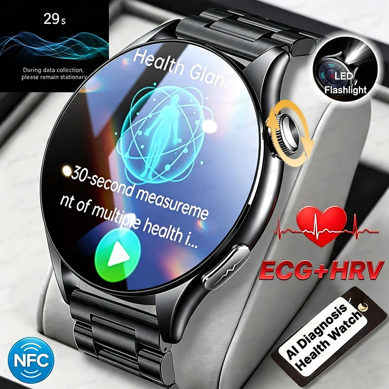 2026 New Non-invasive Health Monitoring Smart Watch ECG+HRV Laser Measure Blood Pressure Blood Fat Uric Acid NFC HD Call Watch